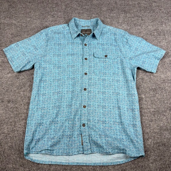 Royal Robbins Other - Royal Robbins Short Sleeve Button Up Shirt Mens L Blue Leaf Print Organic Cotton